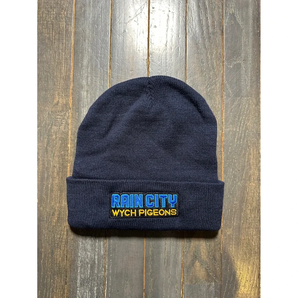 Otto Rain City Wych Pigeons Navy Blue Cuffed Beanie Hat Knit Cap One Size